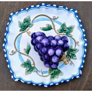 Vintage Bella Casa By Ganz 3D Plate Ceramic Fruit Grapes Decorative Wall Hanging